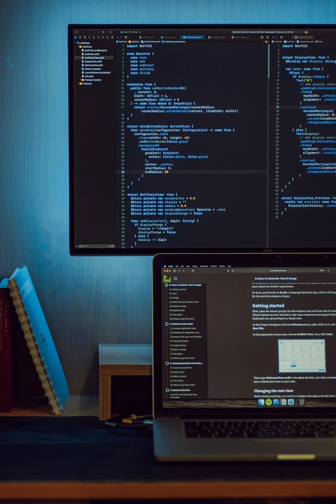 Two screens with code on them